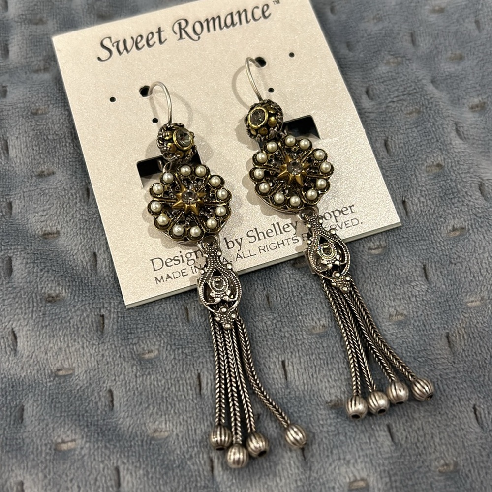 Gorgeous Antiqued Rose Silver Tassel with Seed Pearls Earrings-Boutique